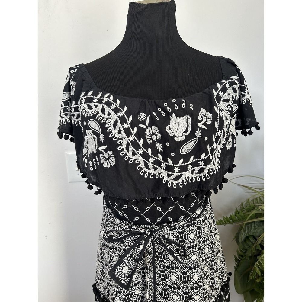 NWT‎ Anthropologie Marisol Black Embroider Off- Shoulder Boho Dress 12 MSRP $230 - Picture 3 of 7